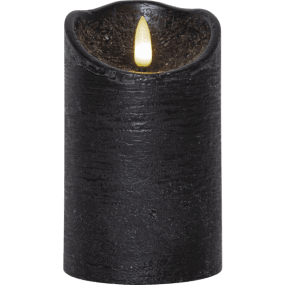 LED Stumpenkerze Flamme Rustic Schwarz Von Star Trading - Das Licht verf&uuml;gt &uuml;ber einen eingebauten Timer, 6 Stunden an, 18 Stunden aus, wiederholend.