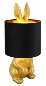 Rabbit 40cm Gold kinderlampe Von Globo Lighting - Med en guldf&auml;rgad kaninfigur som bas och en elegant svart sammetsk&auml;rm kombinerar den lekfull design med sofistikerad stil.