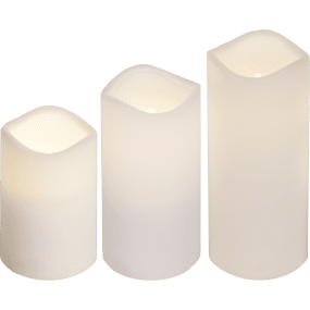 LED Stumpenkerze Paul Weiß Von Star Trading - Die Lichter strahlen ein gemütliches Licht aus und sorgen für eine heimelige Atmosphäre im Außen- und Innenbereich.