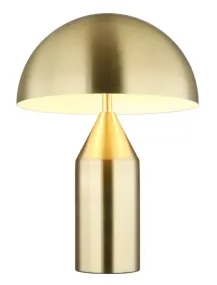 Atoma 40cm Messing tischlampe Von Globo Lighting - Sk&auml;rmen i matt m&auml;ssing och vitt skapar en harmonisk kontrast och ger en behaglig ljusspridning.