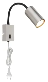 Robby Nickel leselampe Von Globo Lighting - Robby &auml;r en klassisk, kompakt v&auml;gglampa tillverkad i svart plast och matt nickelmetall, vilket ger en stilren och modern look.