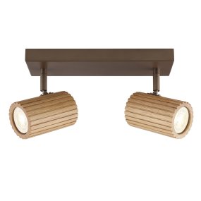Lakewood 2 Braun spotlight Von Brilliant - Der Deckenstrahler Lakewood kombiniert braunes Metall mit hellem, geriffeltem Holz und verleiht der Leuchte so eine warme und stilvolle Optik.