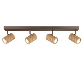 Lakewood 4 Braun spotlight Von Brilliant - Der Deckenstrahler Lakewood kombiniert braunes Metall mit hellem, geriffeltem Holz und verleiht der Leuchte so eine warme und stilvolle Optik.