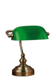 Bankers 25cm Antikes Messing schreibtischlampe Von Markslöjd - Die Tischlampe Bankers hat einen Metallsockel und verstellbares grünes Glas.