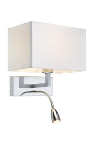 Savoy Chrom leselampe Von Markslöjd - Der rechteckige Schirm sorgt in Kombination mit der flexiblen LED-Lampe der 3W sowohl für stimmungsvolles Leuchten als auch für praktisches Licht zum Lesen.