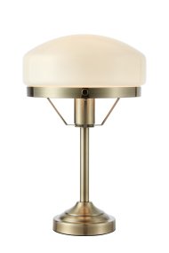 Aurelia 40cm Antikmessing tischlampe Von Markslöjd - Der Sockel aus antikmessingfarbenem Metall harmoniert perfekt mit dem sanft geschwungenen, wei&szlig;en Glasschirm, der der Leuchte einen klassischen und stilvollen Ausdruck verleiht.