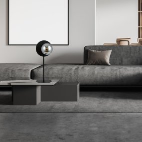 Oslo 50cm Schwarz/Rauchig tischlampe Von Emibig Lighting - Die runde Form bildet einen schönen Kontrast zum geraden Fuß und macht die Leuchte zu einem dekorativen Element im Raum.