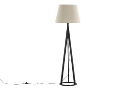 Kona Schwarz stehlampe Von Venture Design - mit schwarzen Beinen und Leinenschirm.