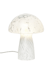 Mushi 30cm Weiß tischlampe Von Aneta Lighting - Mushi ist eine trendige Pilzlampe aus Glas mit einem einzigartigen Muster aus weißen Punkten, das jeder Lampe ein einzigartiges Design verleiht.