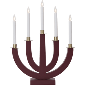 Eli ROT Von Star Trading - Roter Kerzenst&auml;nder aus Holz mit f&uuml;nf Kerzen und vergoldeter Verzierung, l&auml;sst sich leicht aufstellen und sorgt sowohl im Fenster als auch im Zimmer f&uuml;r eine sch&ouml;ne Weihnachtsstimmung.