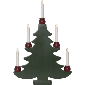 Mora Tree Grün Von Star Trading - Dieser Adventskerzenhalter in Form eines klassischen gr&uuml;nen Weihnachtsbaums mit f&uuml;nf LED-Kerzen in roten Haltern sorgt f&uuml;r ein gem&uuml;tliches Licht und traditionelle Weihnachtsstimmung.
