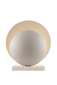 Orbit 32cm Beige tischlampe Von Globen Lighting - Die Metallschirme sind mit einem Sockel aus Travertinstein kombiniert, der der Leuchte einen ästhetisch ansprechenden Ausdruck verleiht.