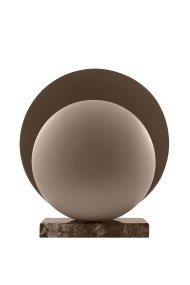 Orbit 32cm Braun tischlampe Von Globen Lighting - Die Tischleuchte Orbit erzeugt mit ihren zwei Metallschirmen, die die Lichtquelle elegant in der Mitte verbergen, ein wundersch&ouml;nes, dezentes indirektes Licht.