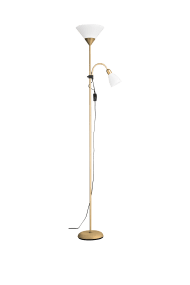 Vigo Messing stehlampe Von Aneta Lighting - Die indirekte Beleuchtung verf&uuml;gt &uuml;ber eine E27-Fassung, der Lesearm &uuml;ber eine E14-Fassung.
