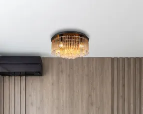 Gorley Ø50 Bernstein deckenleuchte Von Globo Lighting - Dess design imponerar med en stilfull kombination av mattsvart metall och dekorativa stavar i klart och amberf&auml;rgat glas.