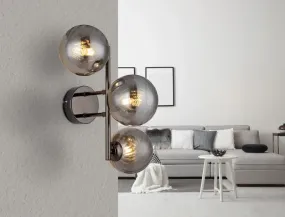Conor 36cm Rauchfarben wandlampe Von Globo Lighting - Conor v&auml;gglampa i svart krom med r&ouml;kf&auml;rgade glassf&auml;rer ger en modern och elegant touch till vilket rum som helst.