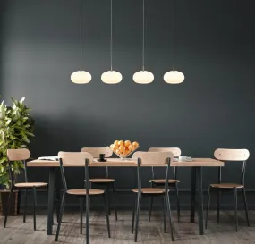 Quintara 110cm Nickel hängelampe Von Globo Lighting - Quintara&nbsp;&auml;r en stilren och modern takpendel med en rak metallram och fyra runda, sf&auml;riska glaskupor.