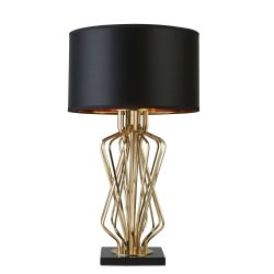 Ethan 72cm Gold tischlampe Von Searchlight - Das skulpturale Design verleiht der Lampe einen künstlerischen Ausdruck, während der schwarze Lampenschirm mit goldener Innenseite ein warmes und sanftes Licht verbreitet.