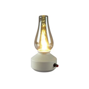 Wiederaufladbare Tischleuchte 25cm Weiß tragbare Von Konstsmide - Die Lampe besteht aus Metall und Glas, hat einen weißen Lampenfuß und einen praktischen Dimmer, mit dem sich das warmweiße, stimmungsvolle Licht einfach anpassen lässt.