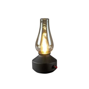 Wiederaufladbare Tischleuchte 25cm Schwarz tragbare Von Konstsmide - Die Lampe besteht aus Metall und Glas, hat einen schwarzen Lampenfuß und einen praktischen Dimmer, mit dem sich das warmweiße, stimmungsvolle Licht einfach anpassen lässt.