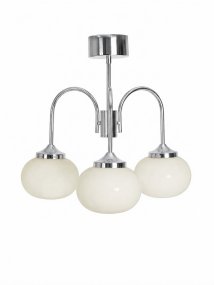 Elsy Ø52 Chrom deckenleuchte Von PR Home - Die Leuchte verf&uuml;gt &uuml;ber drei nach unten gerichtete Arme mit wei&szlig;en Glaskuppeln, die ein sanftes und angenehmes Licht verbreiten und so beispielsweise im Wohnzimmer, Esszimmer oder Flur eine behagliche Atmosph&auml;re schaffen.