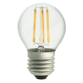 LED E27 Kugellampe 4W 2700K Dimmbar Transparent Von Unison - Diese klare, kugelf&ouml;rmige LED-Lichtquelle von UNI-LEDISON verf&uuml;gt &uuml;ber eine E27-Fassung und eine Leistung von 4 W.