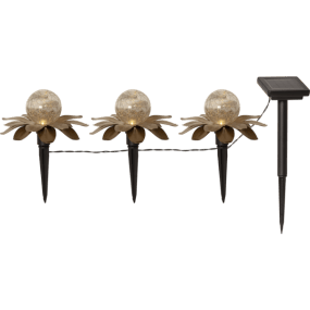 Lilly 3er-Pack Gold solarleuchte Von Star Trading - Die Solar-Lichterkette &bdquo;Lilly&ldquo; ist eine wundersch&ouml;ne Dekoration mit drei dekorativen Bl&uuml;ten aus goldfarbenem Metall.