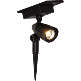 Powerspot Schwarz solarleuchte Von Star Trading - Funktionaler Solarstrahler mit warmwei&szlig;em Licht und 5 stylischen Farben (Pink, Blau, Gr&uuml;n, Gelb und Rot), die per Knopfdruck ausgew&auml;hlt werden k&ouml;nnen.