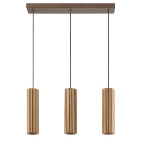 Lakewood 50cm Holz hängelampe Von Brilliant - Die drei Schirme sind in einer Reihe angeordnet, und die Höhe lässt sich bei der Montage an den Raum und den gewünschten Standort anpassen.