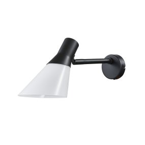 Gent 30cm Schwarz wandlampe Von Dyberg Larsen - Gent ist eine moderne und stilvolle Wandleuchte mit einem Lampenschirm aus Opalglas kombiniert mit schwarzem Metall.