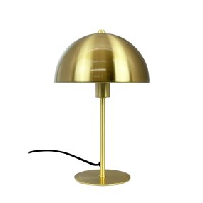 Lyon 30cm Messing tischlampe Von Dyberg Larsen - Der halbrunde Schirm verleiht einen modernen Touch und sorgt für eine angenehme und gleichmäßige Lichtverteilung, ideal sowohl für die Arbeits- als auch für die Stimmungsbeleuchtung.
