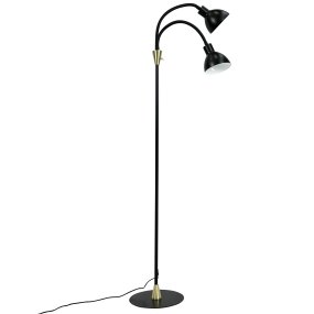 Lilje Schwarz stehlampe Von Dyberg Larsen - Lily golvlampa i svart och m&auml;ssing kombinerar modern design med flexibilitet och funktionalitet.