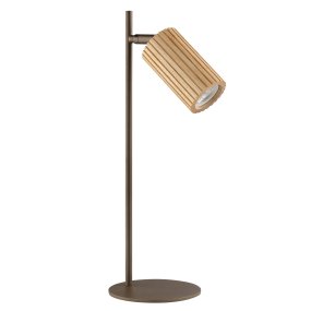 Lakewood 46cm Braun schreibtischlampe Von Brilliant - Die Tischleuchte Lakewood kombiniert braunes Metall mit hellem, geriffeltem Holz und schafft so eine warme und natürliche Atmosphäre.