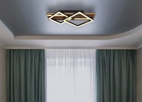 Obrien 47cm Holz deckenleuchte Von Globo Lighting - Takf&auml;stet som efterliknar akustikpanel i kombination med de mattsvarta detaljerna i metall bidrar med industriell k&auml;nsla till rummet.