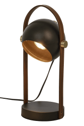 Bow 38cm Schwarz tischlampe Von Aneta Lighting - Bow-Tischlampe aus schwarz lackiertem Metall mit Details aus mattem Messing und braunem Leder.