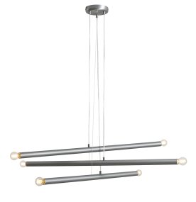 Tubo 6 100cm Stahl hängelampe Von Artera - Die Leuchte besteht aus drei schmalen Metallrohren in elegantem Stahl-Finish, die in unterschiedlichen H&ouml;hen und Winkeln angeordnet sind und so eine dynamische und luftige Optik erzeugen.