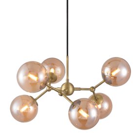 Atom 57cm Antikes Messing hängelampe Von Halo Design - Die fast schwebenden Glaskuppeln sind bernsteinfarben, was f&uuml;r eine angenehme Lichtverteilung im Raum sorgt.