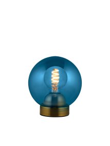 Bubbles 20cm Blau tischlampe Von Halo Design - Das blaue Glas in Kombination mit den antiken Messingdetails verleiht Eleganz und sorgt im eingeschalteten Zustand für eine schöne Lichtverteilung im Raum.