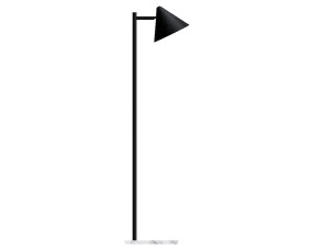 Tratt Micro Schwarz/Marmor stehlampe Von Westal - Die Stehleuchte Funnel ist aus schwarz pulverbeschichtetem Edelstahl gefertigt und hat einen Lampenfu&szlig; aus wei&szlig;em Marmor.