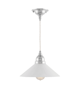 Byström 60 Nickel Von Karlskrona lampfabrik - Bystr&ouml;m &auml;r ett sladdupph&auml;ng med ett n&aring;got modernare formspr&aring;k, med inspiration fr&aring;n den tidiga modernismen p&aring; 1920- och 30-talet - dock fortfarande tillverkad helt i m&auml;ssing med f&ouml;rnicklad yta och f&ouml;rsedd med den klassiska tvinnade knoppledningen.