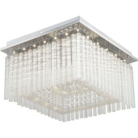Vince 36cm Chrom kristall Von Globo Lighting - Die quadratische Form und das Chrom-Finish werden mit klaren Glasst&auml;ben und funkelnden Kristallen kombiniert, die einen exklusiven und stilvollen Ausdruck erzeugen.