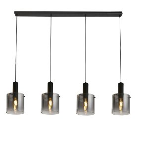 Sweden 142cm Schwarz Von Searchlight - Die stilvolle Deckenleuchte Sweden mit vier zylindrischen, schwarz getönten Glaskuppeln sorgt für ein elegantes und stimmungsvolles Licht.