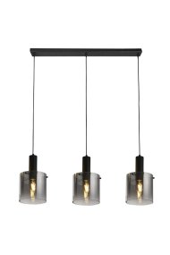 Sweden 100cm Schwarz Von Searchlight - Die stilvolle Deckenleuchte Sweden mit drei zylindrischen, schwarz getönten Glaskuppeln sorgt für ein elegantes und stimmungsvolles Licht.