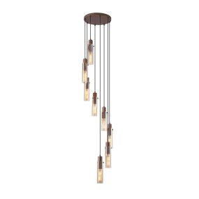 Sweden Ø42 Braun hängelampe Von Searchlight - Die l&auml;nglichen, bernsteinfarbenen Glasschirme sorgen f&uuml;r ein sanftes Licht und eine elegante Atmosph&auml;re, w&auml;hrend der mokkafarbene Metallrahmen einen anspruchsvollen und modernen Ausdruck verleiht.