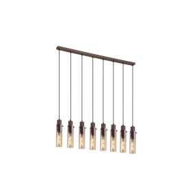 Sweden 110cm Braun Von Searchlight - Die länglichen, bernsteinfarbenen Glasschirme sorgen für ein sanftes Licht und eine elegante Atmosphäre, während der mokkafarbene Metallrahmen einen anspruchsvollen und modernen Look verleiht.
