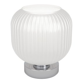 Dasmina 22cm Weiß/Chrom tischlampe Von Eglo - Das geriffelte Glas verleiht der Lampe eine sanfte und dekorative Ausstrahlung und sorgt gleichzeitig für eine angenehme Lichtverteilung im Raum.