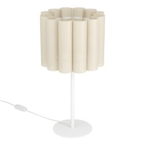 Collegrilli 23cm Beige tischlampe Von Eglo - Das beige Textil sorgt f&uuml;r eine warme und behagliche Atmosph&auml;re und l&auml;sst das Licht sanft durch den Schirm fallen.