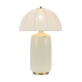 Crosby 70cm Cremeweiß Von Elstead Lighting - Der Stoff l&auml;sst das Licht durch und verleiht der Lampe ein angenehmes Leuchten, w&auml;hrend die Form des Lampenschirms selbst zum dekorativen Element wird.