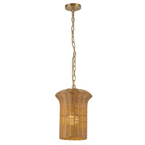 Kai Ø28 Natur Von Elstead Lighting - Das naturfarbene Rattan verleiht der Lampe eine warme und gem&uuml;tliche Ausstrahlung, w&auml;hrend die Details in geb&uuml;rstetem Gold einen sch&ouml;nen Kontrast bilden.