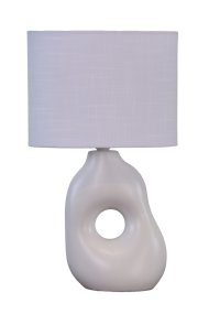 Pikazo 45cm Weiß tischlampe Von Lampan - Die Pikazo Tischleuchte hat einen einzigartigen Keramiksockel mit skulpturaler Form und einem dekorativen, durchgehenden Haar, kombiniert mit einem weißen Leinenschirm.
